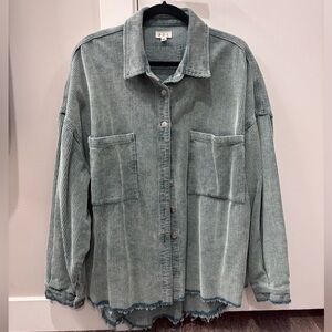 Stylish Fall Sage Green Corduroy Button-Up Jacket/Shaket/Flannel
